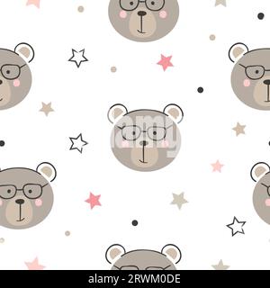 Cute bears and stars seamless pattern. Baby print Stock Vector