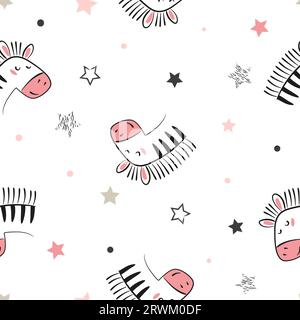 Cute little zebra seamless pattern. Baby print. Funny animal vector illustration Stock Vector