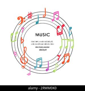 Colorful circle music vector illustration. Watercolor musical notes. Stock Vector