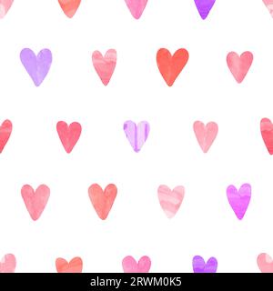 Colorful hearts pattern. Valentines Day seamless print with watercolor hearts. Stock Vector