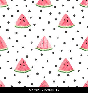 Seamless watermelon pattern. Vector texture with watercolor watermelons slices. Stock Vector