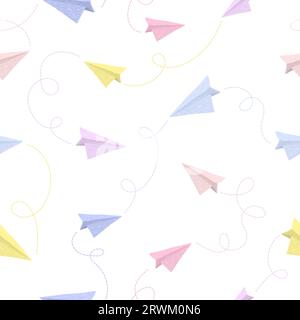 Seamless colorful paper planes pattern. Vector doodle illustration. Stock Vector