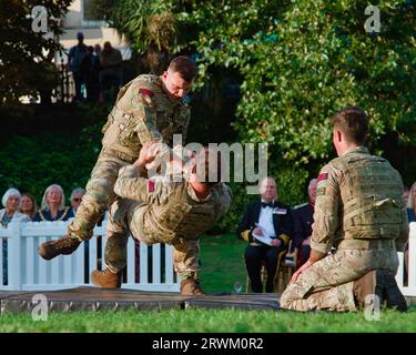 Royal Marines Commando Display Team Hand To Hand Fighting During An Unarmed Combat Display, Bournemouth Air Show, England UK Stock Photo