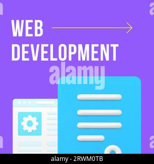 Web development business graph data analyzing social media post design template 3d realistic vector illustration. Software programming and coding data Stock Vector