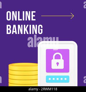 Online banking smartphone application payment transaction social media post design template 3d realistic vector illustration. Mobile phone account log Stock Vector
