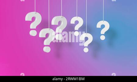 Gradient background of question marks white hanging. 3D rendering. Stock Photo