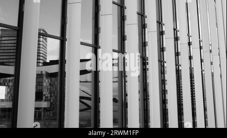 black and white office architecture. modern glass building with steel Stock Photo