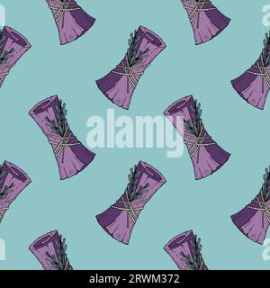 Pattern Magic scroll witchcraft hand drawn doodle, with rosemary twigs. Vector illustration Stock Vector