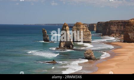 Twelve Apostles, collection of limestone stacks off the shore of Port Campbell National Park, place by the Great Ocean Road in Victoria, Australia. Stock Photo