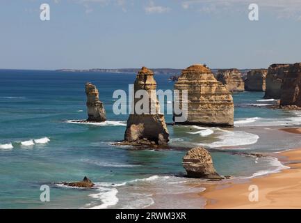 Twelve Apostles, collection of limestone stacks off the shore of Port Campbell National Park, place by the Great Ocean Road in Victoria, Australia. Stock Photo