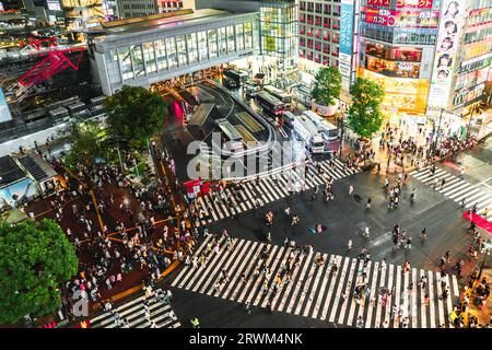 Shibuya Scramble Crossing from above, Tokyo Stock Photo
