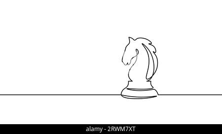 One line chess knight silhouette drawing. Continuous line sketch play strategy game graphic object element business concept. Simple outline vector ill Stock Vector