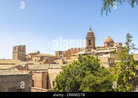 Historic stone building with Church of Saint Julian in Erice town in northwestern Sicily near Trapani, Italy, Europe. Stock Photo
