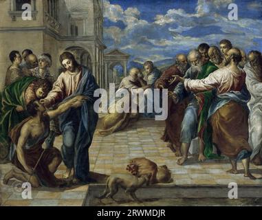 El Greco – Christ healing the Blind 1565-70. 65x84 Stock Photo