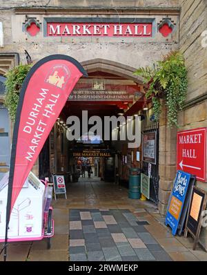 Durham city market hall entrance, Durham Market Hall, Market Place, Durham, DH1 3NJ Stock Photo
