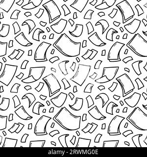 Flying paper sheets seamless pattern in doodle style. Hand drawn blank document pages. Falling files of documents. Office business vector illustration Stock Vector