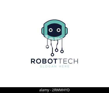 Robot Tech Logo Design Template. AI Artificial Intelligence Logotype concept. Modern Robot Tech Logo Design Stock Vector