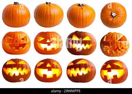 Halloween pumpkins isolated on white Stock Photo
