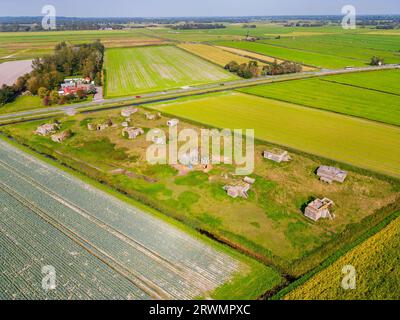 Aerial View on World War II Bunkers in Egmond Netherlands. The bunkers were built by the Germans in 1940 and were in use until 1944. Stock Photo