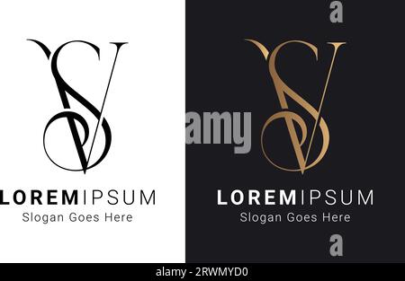 Luxury Initial Letter SV or VS Monogram Text Letter Logo Design Stock Vector
