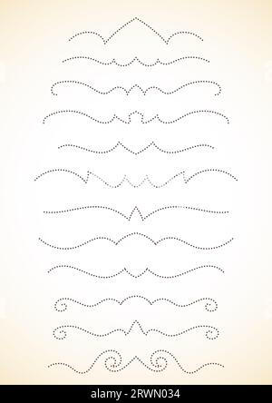 Ornamental calligraphic dot lines dividers page decoration Vector delicate minimalistic design element set Stock Vector