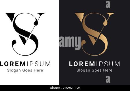 Luxury Initial Letter SV or VS Monogram Text Letter Logo Design Stock Vector