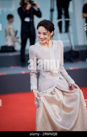 VENICE, ITALY - SEPTEMBER 09:  Jury member Shu Qi attends a red carpet ahead of the closing ceremony at the 80th Venice International Film Festival on Stock Photo