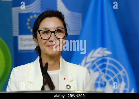 Brussels, Belgium. 20th Sep, 2023. UDP Goodwill Ambassador Michelle Yeoh during a press conference on road safety at EU headquarters in Brussels, Belgium on Sep. 20, 2023 Credit: ALEXANDROS MICHAILIDIS/Alamy Live News Stock Photo