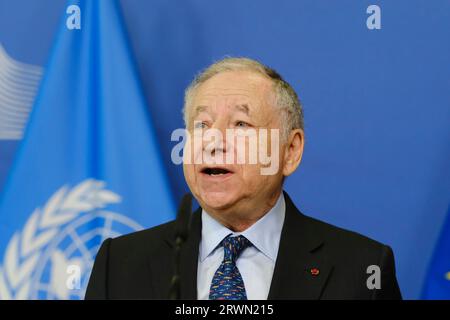 Brussels, Belgium. 20th Sep, 2023. President of the Federation Internationale de l'Automobile (FIA) Jean Todt during a press conference on road safety at EU headquarters in Brussels, Belgium on Sep. 20, 2023 Credit: ALEXANDROS MICHAILIDIS/Alamy Live News Stock Photo