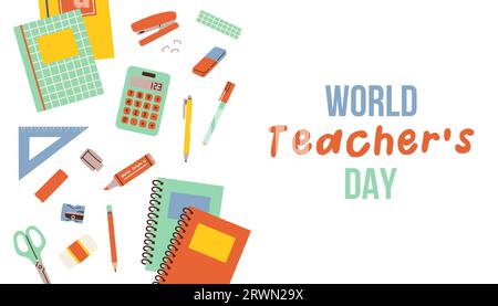 World teachers day vector illustration with school equipment for poster, brochure, banner and greeting card Stock Vector