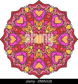 Round mandala with heart in different colors; Isolated design element; Vector illustration Stock Vector
