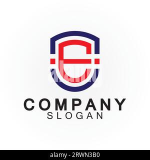 Abstract linear letter initial E shield logo icon design Stock Vector