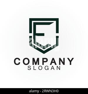 Abstract linear letter initial E shield logo icon design Stock Vector