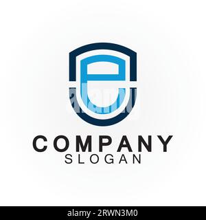 Abstract linear letter initial E shield logo icon design Stock Vector