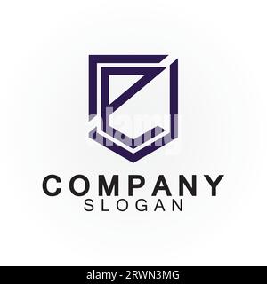Abstract linear letter initial E shield logo icon design Stock Vector