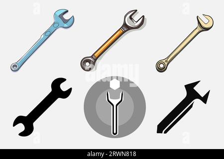Combination wrench or spanner set with open box Stock Vector