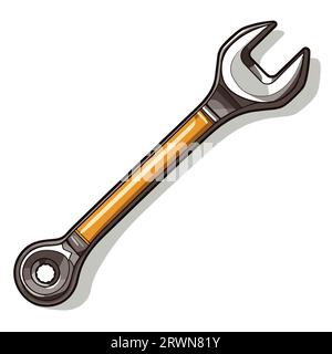 Combination wrench or spanner with open box Stock Vector