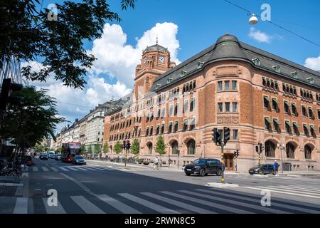 Stockholm Sweden. Central Post Office Building, Centralposthuset. Heritage of old architecture, tower with dome and clock at Vasagatan street. Stock Photo