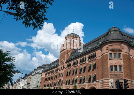 Stockholm Sweden, Central Post Office Building, upper part of Centralposthuset. Heritage of old architecture, tower with dome and clock. Stock Photo