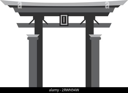 Simple monochromatic flat drawing of the SHINTO SHRINE, JAPAN Stock Vector