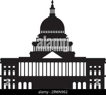 Simple black flat drawing of the UNITED STATES CAPITOL, WASHINGTON DC Stock Vector