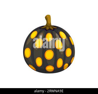 Halloween cartoon painted pumpkin with holiday ornament. Isolated vector black festive gourd with scattered orange dots, creating an eye-catching decoration that captures the spirit of the holiday Stock Vector