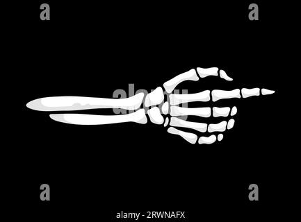 Skeleton hand pointing gesture. Isolated vector skeletal arm extends, bony finger stretched forward, indicating a chilling direction with eerie precision, embodying the macabre essence of Halloween Stock Vector