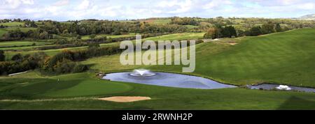 The 18th green of the Twenty Ten course, Celtic Manor Golf and Hotel Resort Complex near Newport town, Wales, UK Stock Photo