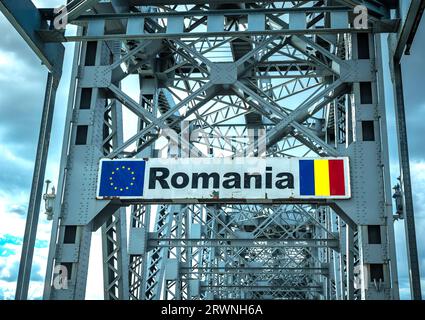 RUSE, ROMANIA - SEPTEMBER 10 2022: The Bridge of Friendship - Podul Prieteniei on the Danube river  Stock Photo