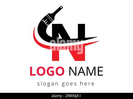 Letter N paint brush logo design template. Initial Paint Sign Concept Template Stock Vector