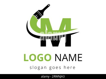 Letter M paint brush logo design template. Initial Paint Sign Concept Template Stock Vector