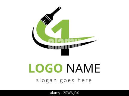 Letter 1 paint brush logo design template. Initial Paint Sign Concept Template Stock Vector