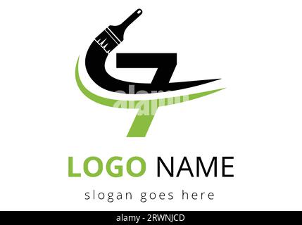 Letter 7 paint brush logo design template. Initial Paint Sign Concept Template Stock Vector