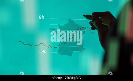 Someone analyzing with a pen on a screen, the inflation in Australia ...